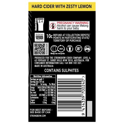 Strongbow Hard Cider With Zesty Lemon Can 375mL Each | Liquorland