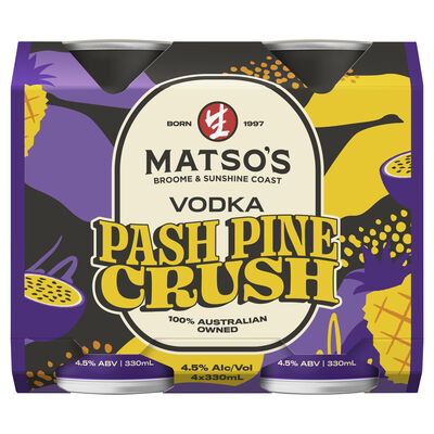 Matso S Vodka Pash Pine Crush Can 330mL Pack 4 | Liquorland