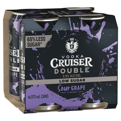 Vodka Cruiser Double Sour Grape Low Sugar Can 375mL Pack 4 | Liquorland