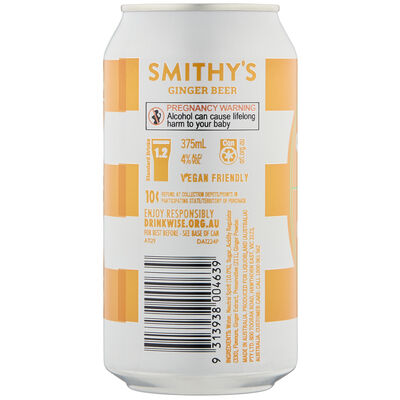 Smithy S Ginger Beer Can 375mL Each | Liquorland
