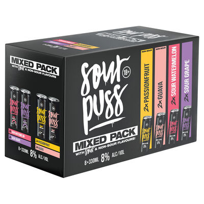 Sour Puss Rtd Mixed Pack Can 330mL Pack 8 | Liquorland
