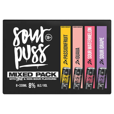 Sour Puss Rtd Mixed Pack Can 330mL Pack 8 | Liquorland