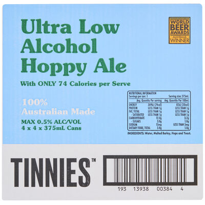 Tinnies Ultra Low Alcohol Can 375mL Carton 16 | Liquorland