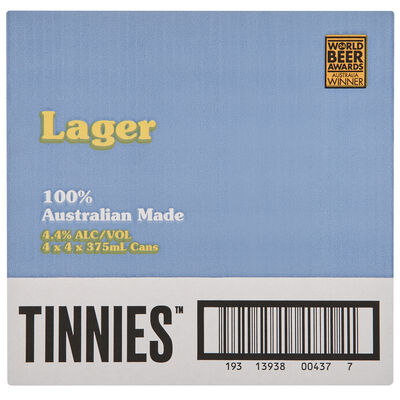 Tinnies Lager Can 375mL Carton 16 | Liquorland