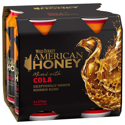 Wild Turkey American Honey Cola Can 375mL Pack 4 | Liquorland
